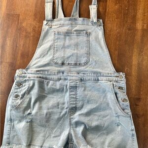 Denim Overalls with Distressed Details